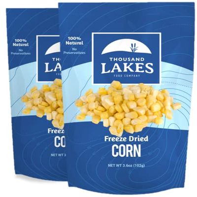 Thousand Lakes Freeze Dried Vegetables - Sweet Corn 2-pack 3.6 ounces (7.2 ounces total) | 100% Whole Sweet Corn Kernels