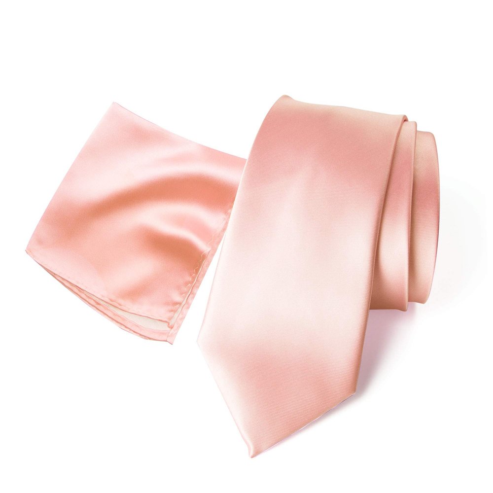 Spring Notion Men's Regular Solid Color Satin Microfiber Tie and Handkerchief Set Petal