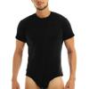 ACSUSS Men's Short Sleeve Undershirt Press Button Crotch Shirt Bodysuit Round Neck Leotard Tops Black XX-Large view 1