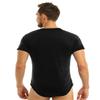ACSUSS Men's Short Sleeve Undershirt Press Button Crotch Shirt Bodysuit Round Neck Leotard Tops Black XX-Large view 4