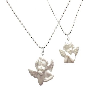 2pcs Cute Cupid Angel Pendant Stainless Steel Necklace, Long Chain Baby Shaped Jewelry Sweetheart for Women Man Friendship Gifts-2pcs
