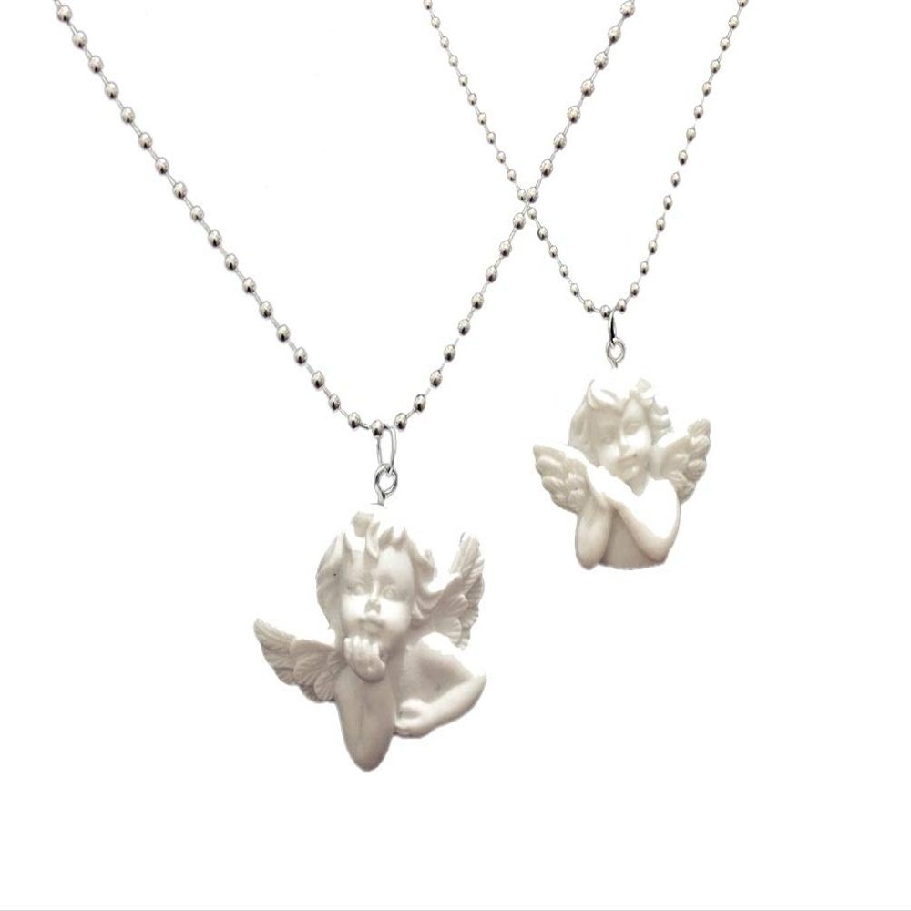 2pcs Cute Cupid Angel Pendant Stainless Steel Necklace, Long Chain Baby Shaped Jewelry Sweetheart for Women Man Friendship Gifts-2pcs