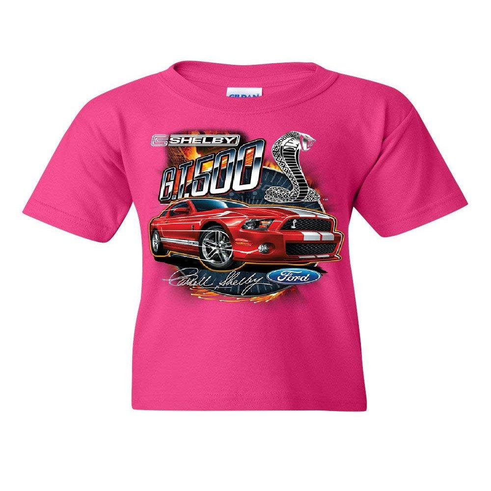 Ford Mustang 2014 Shelby GT500 Cobra Youth T-Shirt American Muscle Car Kids Tee Hot Pink Small