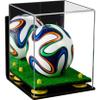 Better Display Cases Acrylic Mini - Miniature (not Full Size) Soccer Ball Display Case with Mirror Case, Yellow Risers, Wall Mount and Turf Base (B03/A015) view 1
