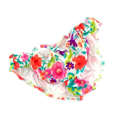 Malinsa Women's Ruffle Wavy Bikini Bottom Low Rise Hipster Allure Swimsuit (Flower Red, XL)