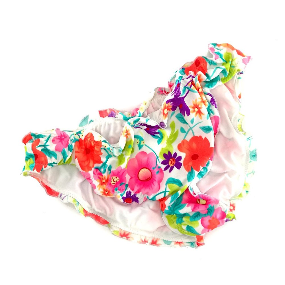 Malinsa Women's Ruffle Wavy Bikini Bottom Low Rise Hipster Allure Swimsuit (Flower Red, XL)
