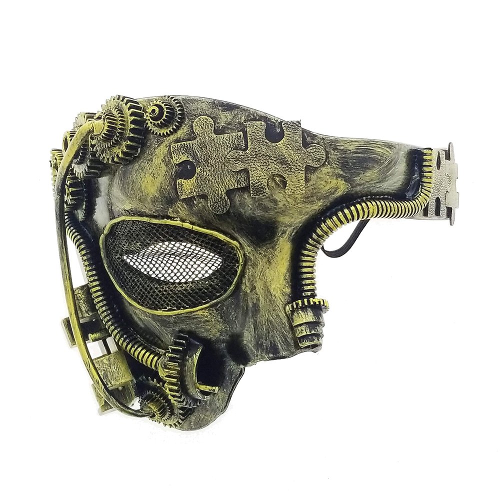 Pacific Solution PS Steam Punk Mechanical Venetian Mask, Masquerade Costume Accessory, Festival Party Face Cover, Cosplay Performance Mask - (2210-Gold)