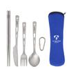 Titanium Ultra-Light Weight Tableware Durable Knife Fork Spoon Chopsticks Cutlery Set with with with Carabiner clip Reusable Rust proof for hiking camping scouting outdoor sports Eco-friendly w. pouch view 1