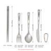 Titanium Ultra-Light Weight Tableware Durable Knife Fork Spoon Chopsticks Cutlery Set with with with Carabiner clip Reusable Rust proof for hiking camping scouting outdoor sports Eco-friendly w. pouch view 2