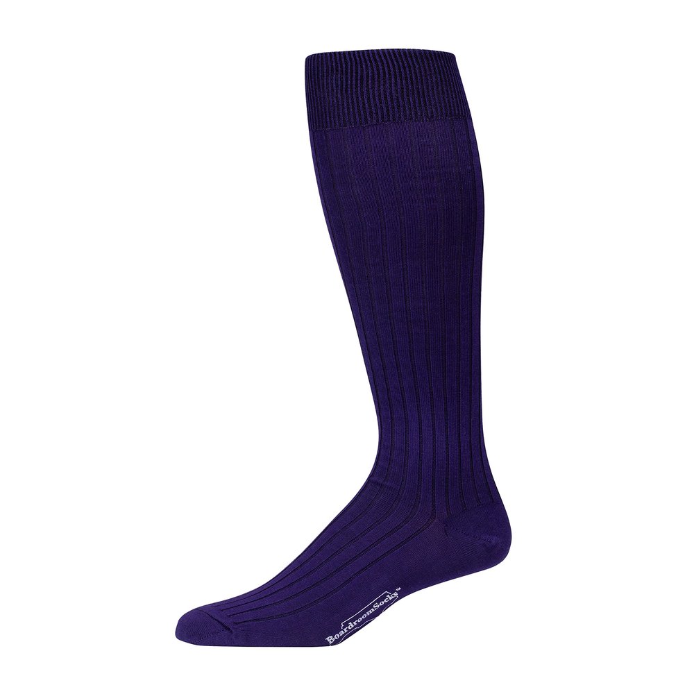 BoardroomSocks Cotton Knee High Dress Socks for Men - Classic Over the Calf Dark Purple
