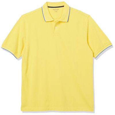 Amazon Essentials Men's Regular-Fit Cotton Pique Polo Shirt (Available in Big & Tall), Yellow Twin Stripe, Large