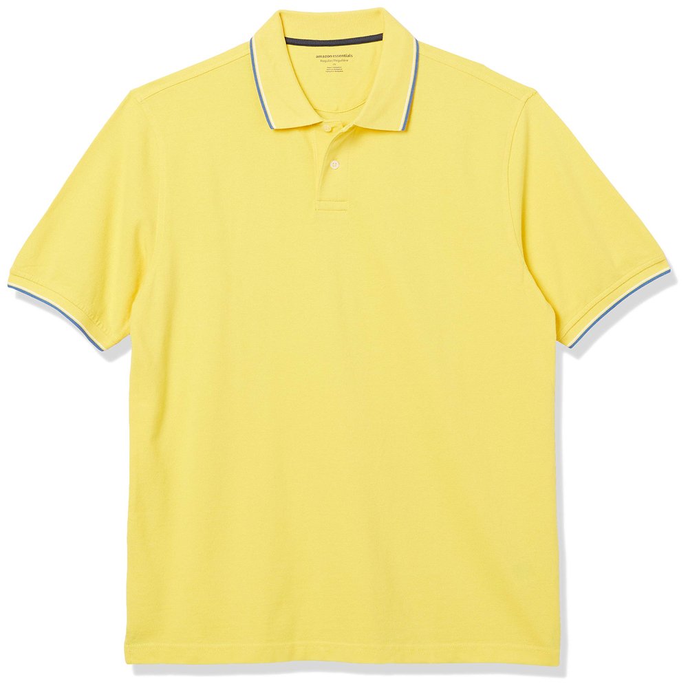 Amazon Essentials Men's Regular-Fit Cotton Pique Polo Shirt (Available in Big & Tall), Yellow Twin Stripe, Large