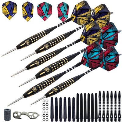 SHOT TAKER CO. EST. 2017 6pc Steel Tip Darts Set - Professional Darts Steel Tip for Dartboard - Includes Barrels + Plastic/Aluminum Shafts + O'Rings + Flights + Sharpener + Wrench (23g-GMC P-10418)