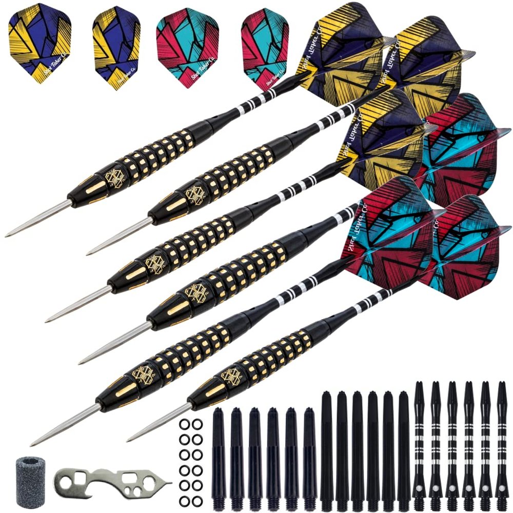SHOT TAKER CO. EST. 2017 6pc Steel Tip Darts Set - Professional Darts Steel Tip for Dartboard - Includes Barrels + Plastic/Aluminum Shafts + O'Rings + Flights + Sharpener + Wrench (23g-GMC P-10418)