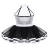 dPois Kids Girls Christmas Shiny Sequins Halter Dance Dress Figure Ice Skating Ballet Leotard Tulle Tutu Skirt White 4 Years view 2