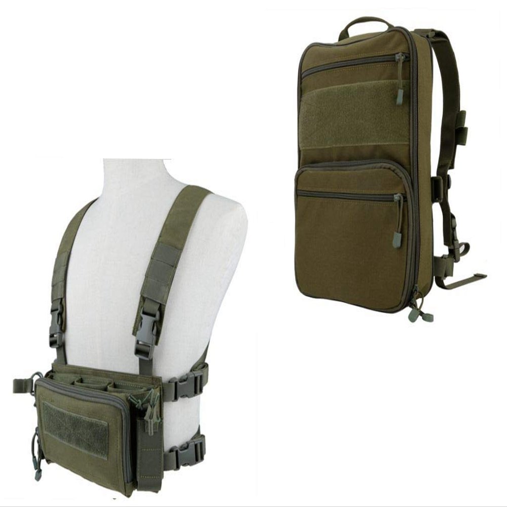OAREA Tactical Chest Rig Vest + MOLLE Military Backpack for Airsoft Shooting Wargame Paintball