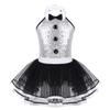 ACSUSS Kids Girls Shiny Circus Rinamaster Costumes Bowtie Halter Sequins Ballet Tutu Dress Leotard Lyrical Dance Costume Black&White 12 view 1