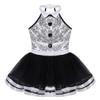 ACSUSS Kids Girls Shiny Circus Rinamaster Costumes Bowtie Halter Sequins Ballet Tutu Dress Leotard Lyrical Dance Costume Black&White 12 view 3