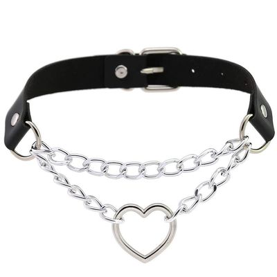 AKOAK 1 Pack European and American Personality Fashion PU Leather Love Necklace, Street Beat Chain Hanging Heart-shaped Neck Chain, Clavicle Chain