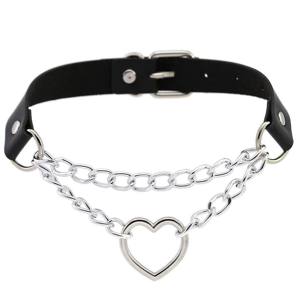 AKOAK 1 Pack European and American Personality Fashion PU Leather Love Necklace, Street Beat Chain Hanging Heart-shaped Neck Chain, Clavicle Chain