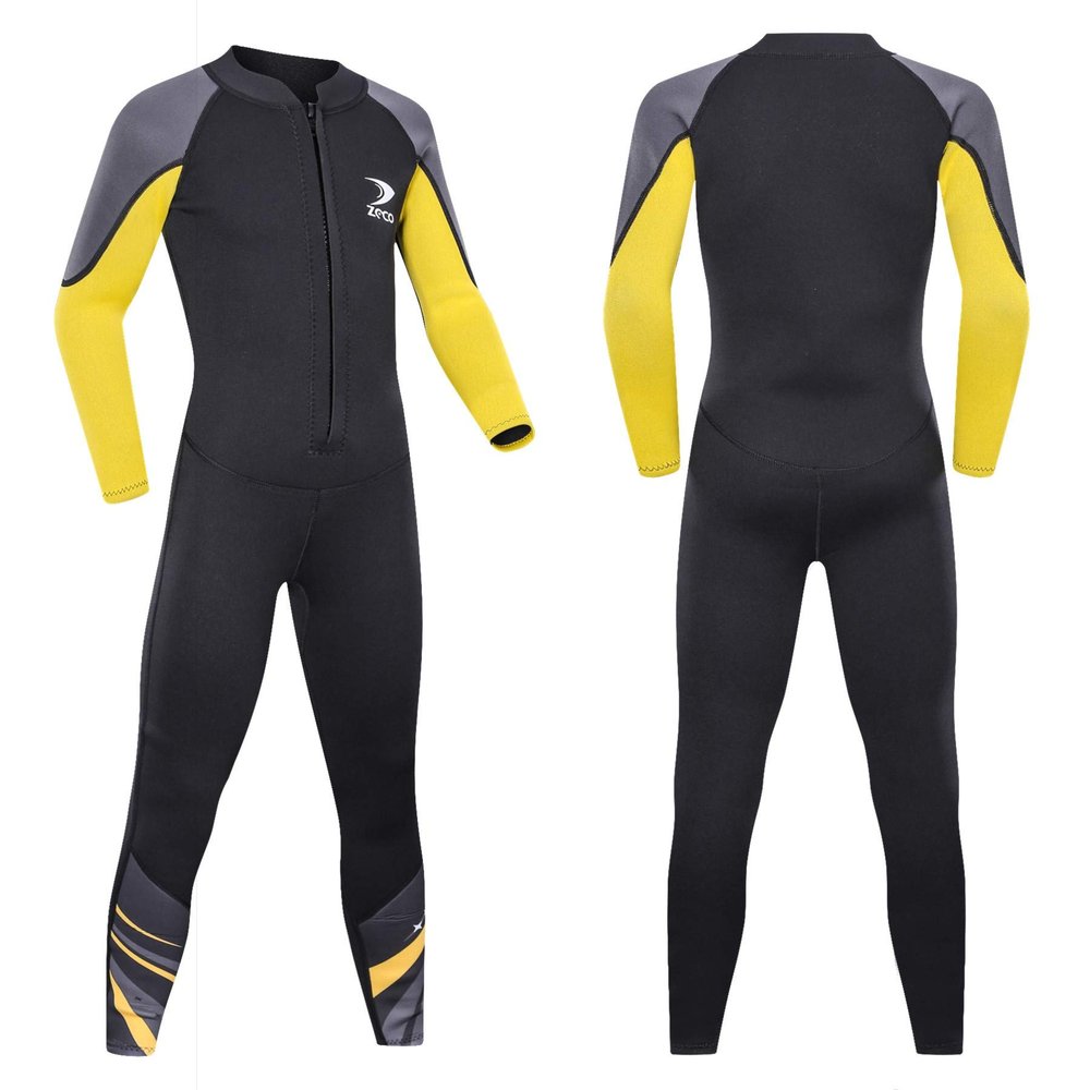 ZCCO Kids Wetsuit,2.5mm Neoprene Diving Suit for Teens,Full Body Swimsuit for Boys and Girls,Long Sleeve One Piece Wet Suit Perfect for Swimming, Surfing, and Water Sports (Black, S)