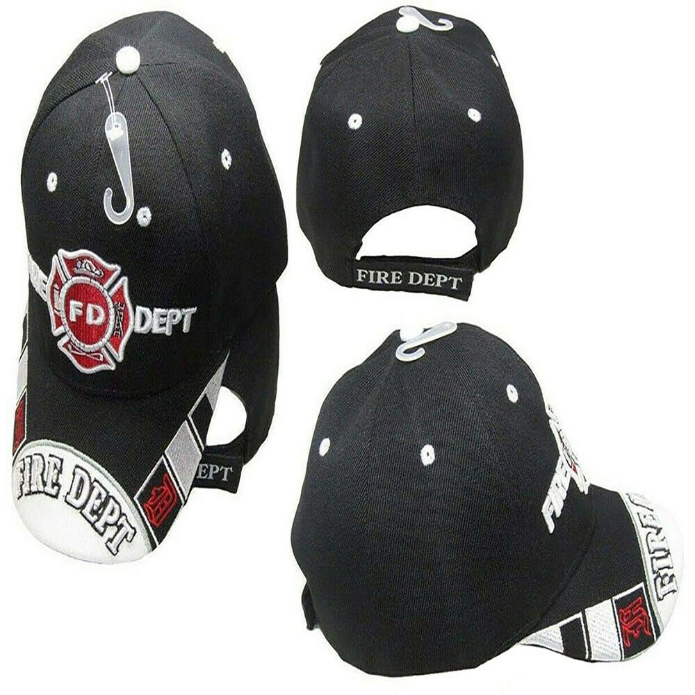 Trade Winds Fire Department Dept Emblem Red Scripture Shadow Black Embroidered Cap CAP652 Hat
