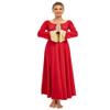 MYRISAM Adults Women Praise Dance Robe Liturgical Color Block Bell Sleeve Rhinestone Dress Choir Worship Lyrical Long Gown Red XL view 2