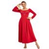 MYRISAM Adults Women Praise Dance Robe Liturgical Color Block Bell Sleeve Rhinestone Dress Choir Worship Lyrical Long Gown Red XL view 4