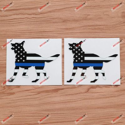 2X Glossy 4'' German Shepherd Thin Blue Line American Flag K9 Dog Decal Sticker Vinyl