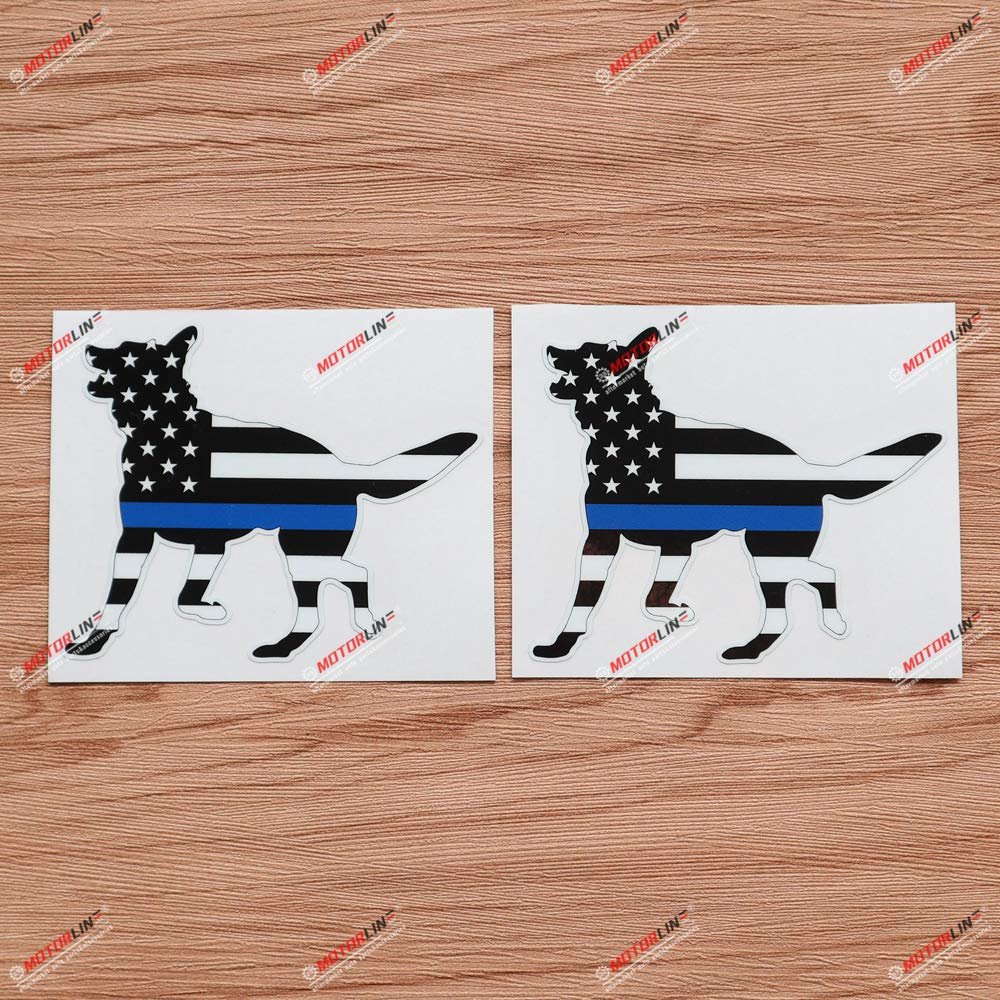 2X Glossy 4'' German Shepherd Thin Blue Line American Flag K9 Dog Decal Sticker Vinyl