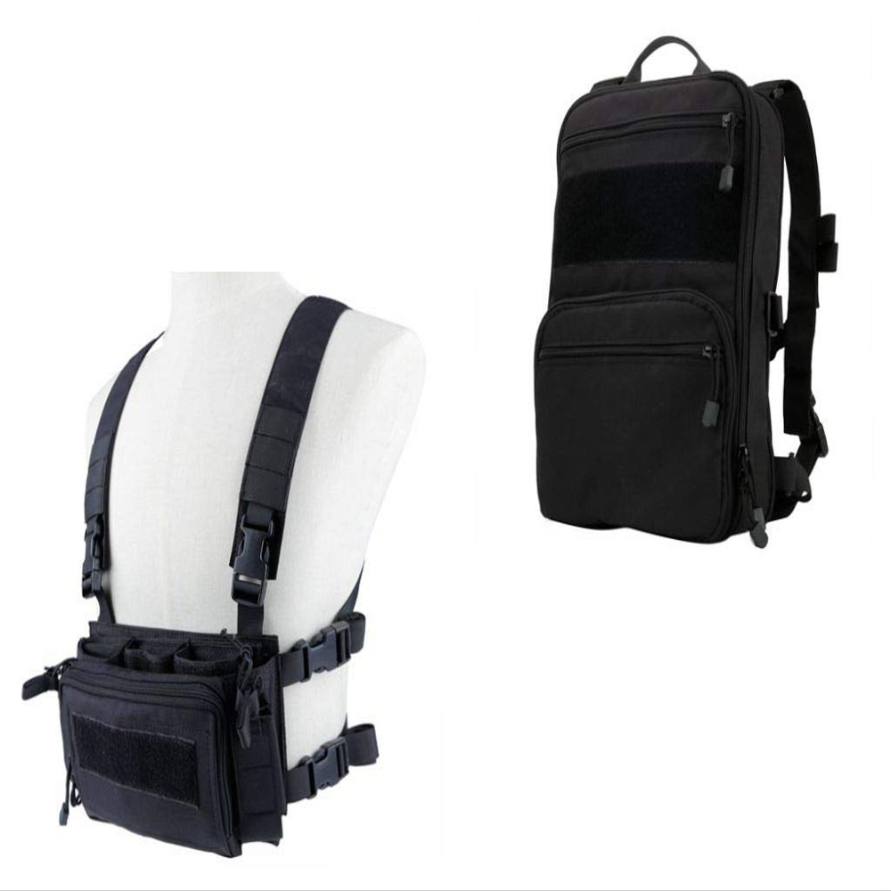 OAREA Tactical Chest Rig Vest + MOLLE Military Backpack for Airsoft Shooting Wargame Paintball