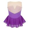 ranrann Kids Girls Shiny Figure Ice Skating Dress Leotard Mesh Splice Rhinestone Gymnastics Dancewear Purple 8 view 2