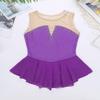 ranrann Kids Girls Shiny Figure Ice Skating Dress Leotard Mesh Splice Rhinestone Gymnastics Dancewear Purple 8 view 3
