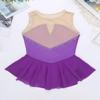 ranrann Kids Girls Shiny Figure Ice Skating Dress Leotard Mesh Splice Rhinestone Gymnastics Dancewear Purple 8 view 4