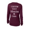 Customized Long Sleeve Polyester Ladies V Neck Tee Personalize with Your Own Text Font Design and Colors Maroon view 2