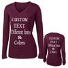 Customized Long Sleeve Polyester Ladies V Neck Tee Personalize with Your Own Text Font Design and Colors Maroon view 3