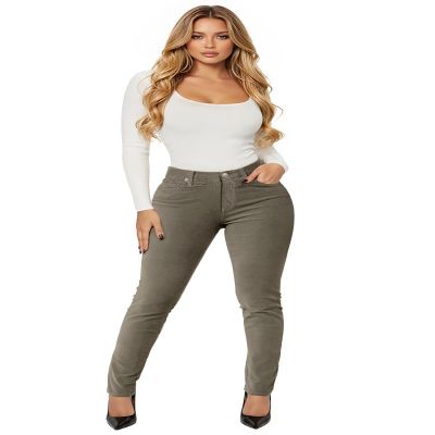 Hybrid & Company Super Comfy Stretch Women 5 Pockets Corduroy Skinny Pants P21950SKX Olive 20