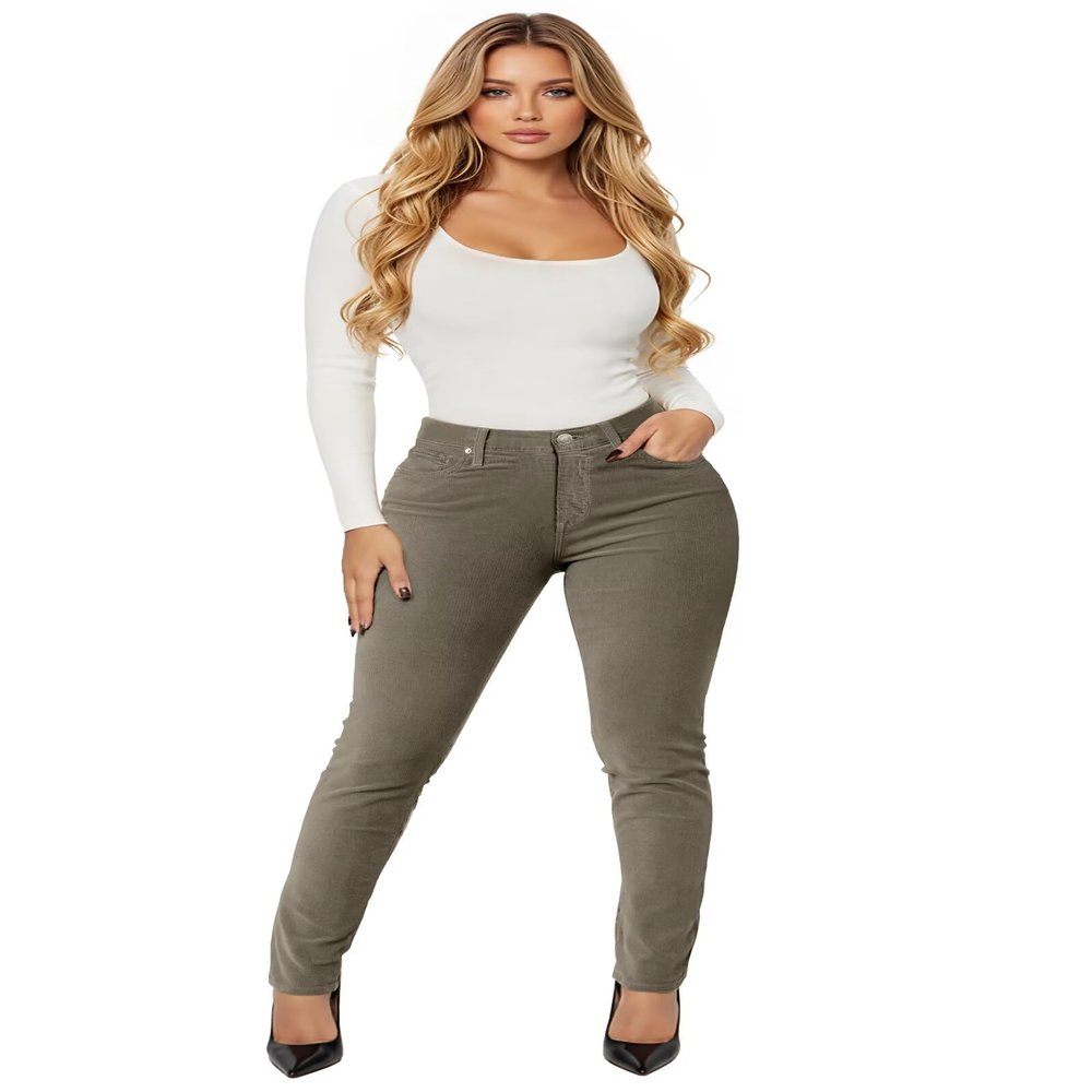 Hybrid & Company Super Comfy Stretch Women 5 Pockets Corduroy Skinny Pants P21950SKX Olive 20