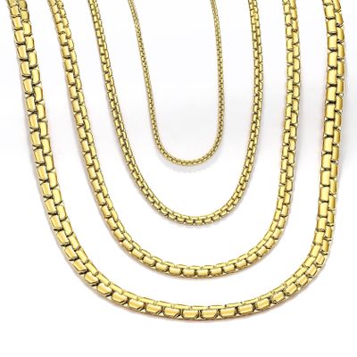 Gold Plated Chain for Men Box Chain Necklace 4mm Wide Rolo Necklace Hip Hop Jewelry Men, 14 inches Chain