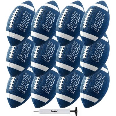 Franklin Sports Junior Size Football - Grip-Rite Youth Footballs - Extra Grip Synthetic Leather Perfect for Kids - Blue/White - 12 Pack Deflated