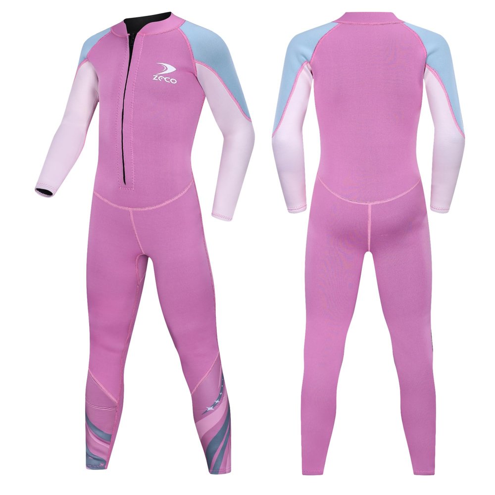 ZCCO Kids Wetsuit,2.5mm Neoprene Diving Suit for Teens,Full Body Swimsuit for Boys and Girls,Long Sleeve One Piece Wet Suit Perfect for Swimming, Surfing, and Water Sports (Pink, S)