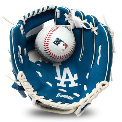Franklin Sports MLB Youth Teeball Glove and Ball Set - Kids LA Dodgers Baseball and Teeball Glove and Ball - Perfect First Kids Glove - 9.5"
