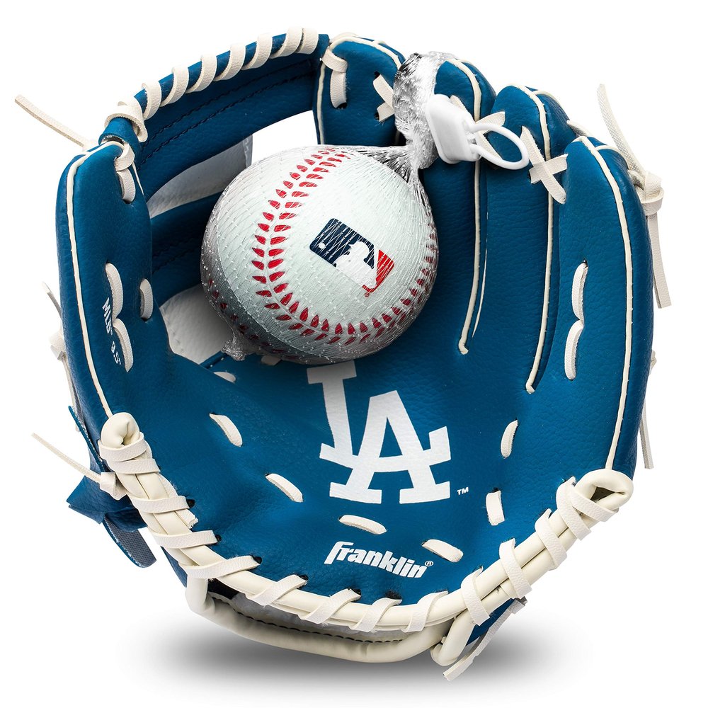 Franklin Sports MLB Youth Teeball Glove and Ball Set - Kids LA Dodgers Baseball and Teeball Glove and Ball - Perfect First Kids Glove - 9.5"