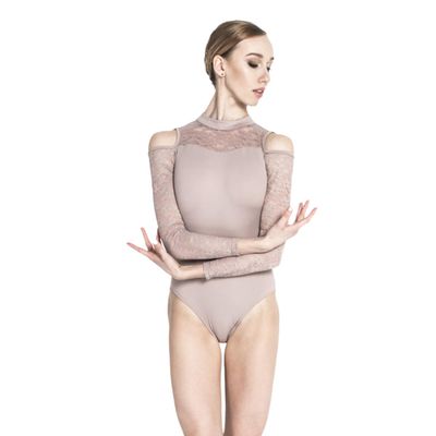 Baiwu Dance 119141011 Long Sleeve Lace Leotards Ballet Dancewear Leotards for Women (L, Light Coffee)