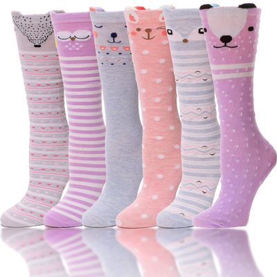 ANTSANG Kids Girls Knee High Socks Long Boot Crazy Silly Fun Gift Cute Tall Animal Socks for Child 6 Pairs Stocking Stuffers Gifts for 10 Year Old Girls Birthday Gifts Ideas(Cute Animals)