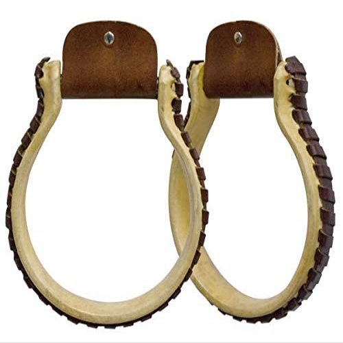 Showman Rawhide Covered Oxbow Stirrups w/Leather Stitched Sides
