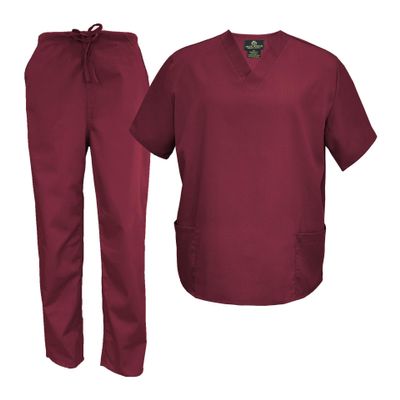 M&M Scrubs Men's Scrub Set Medical Scrub Tops and Pants (XX-Large, Burgundy)
