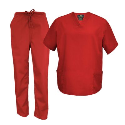 Natural Uniforms Men's Scrub Set Medical Scrub Tops and Pants (XX-Large, Red)