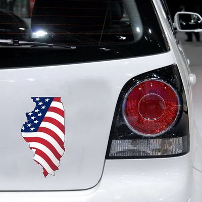 Illinois Map American Flag Decal Sticker State IL Car Vinyl Reflective Glossy (Reflective, 36'' x 19.8" (91.4cm x 50.2cm))
