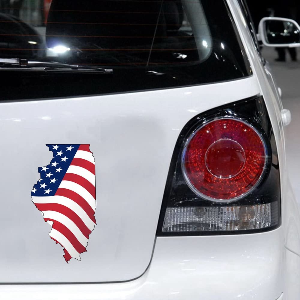Illinois Map American Flag Decal Sticker State IL Car Vinyl Reflective Glossy (Reflective, 36'' x 19.8" (91.4cm x 50.2cm))